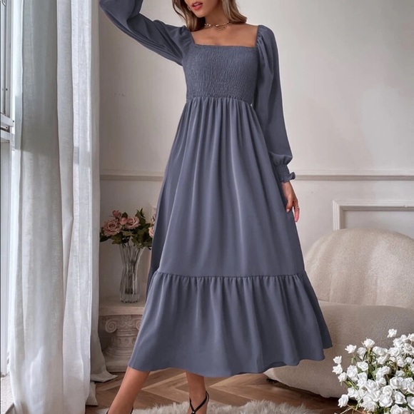 Boho brown shirted ruffle hem flounce sleeve maxi dress - Picture 8 of 14